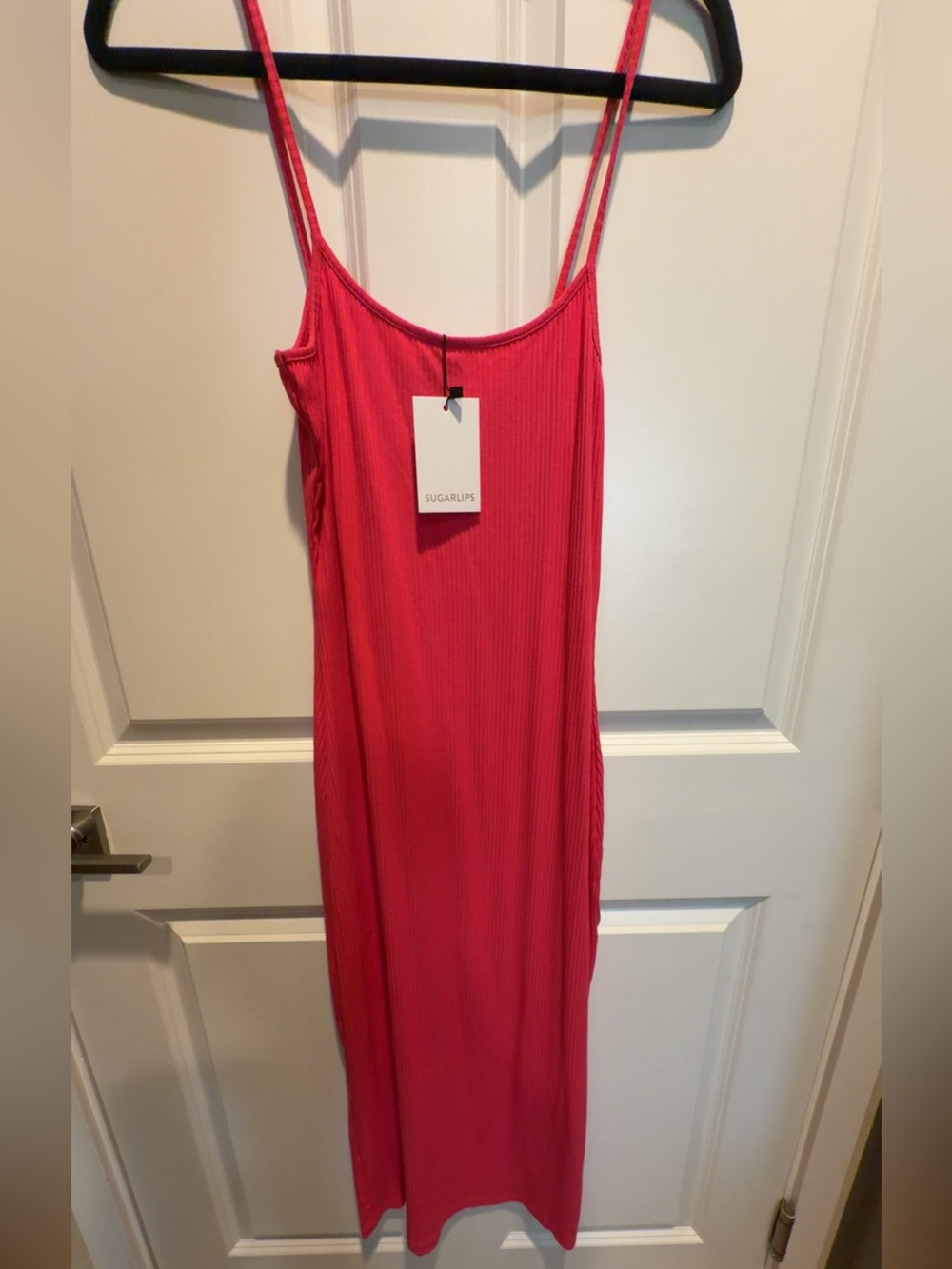 Sugarlips Hot Pink Ribbed Midi Slip Dress